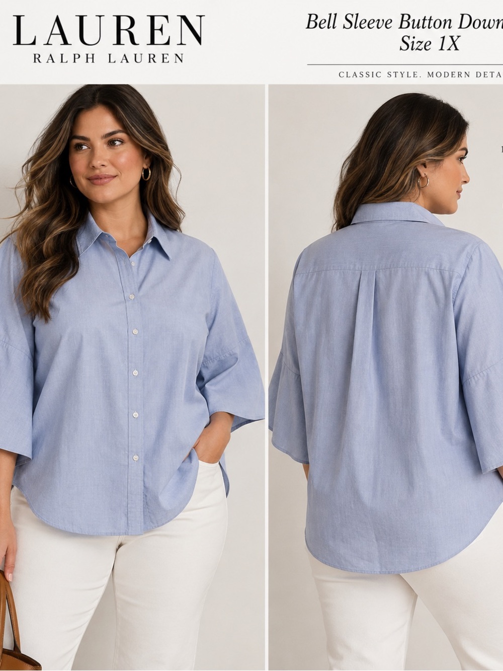 Lauren Ralph Lauren Blue Bell-Sleeve Button-Down Shirt